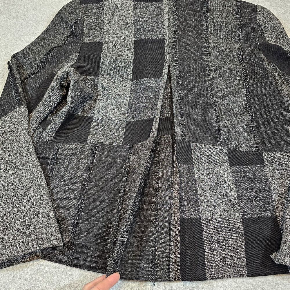 Coldwater Creek VTG Boxy Tweed Fringe Pleated Jacket Preppy Goth Plaid Gray 6 - Picture 9 of 15